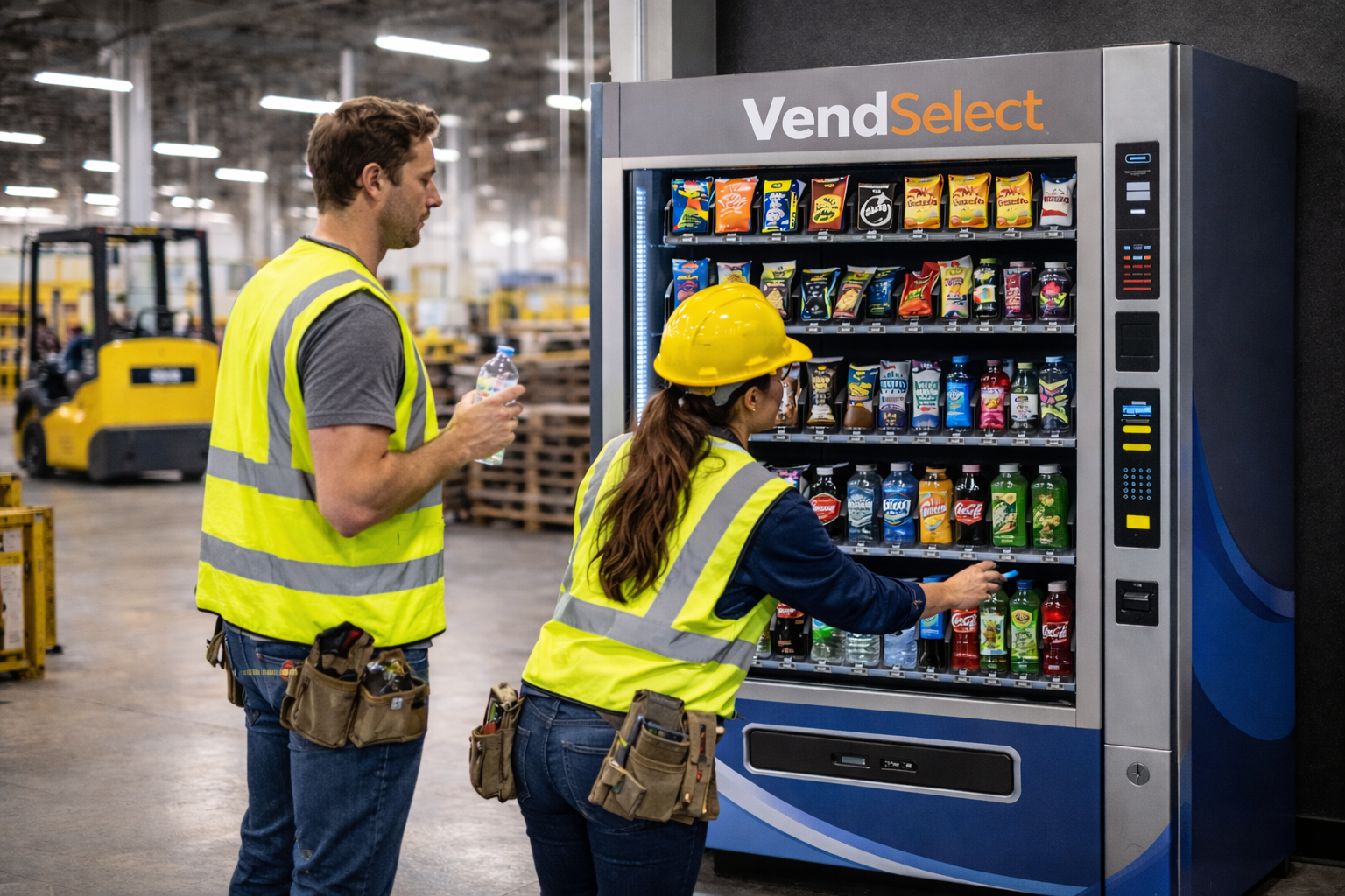 Industrial workers using a VendSelect vending machine